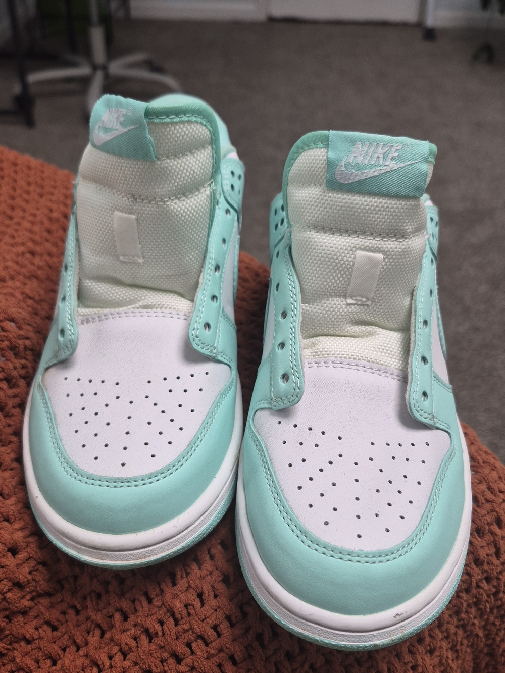Nike Dunk Low Mint Foam Light Menta White Leather Sneakers (Unlaced)